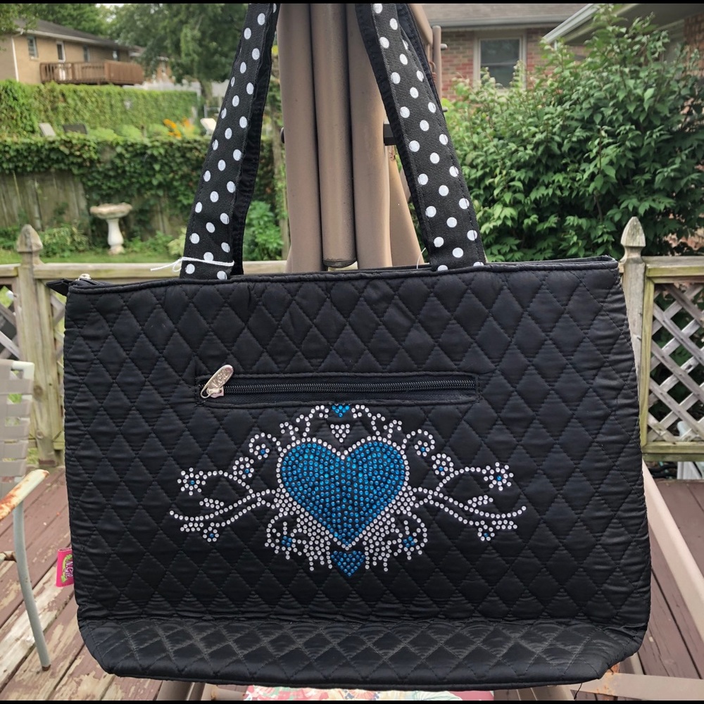 Large Quilted Black Rhinestone Handbag